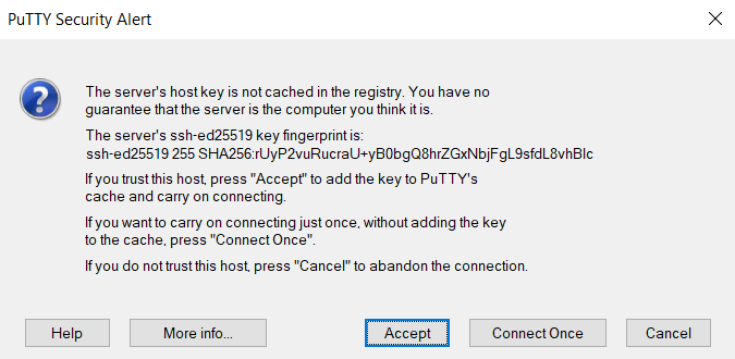Confirm the host key's fingerprint Screenshot of dialog box asking to confirm host key’s fingerprint