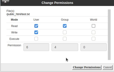 Use the Change Permissions window to restrict access to the file or directory. Use the Change Permissions window to restrict access to the file or directory.