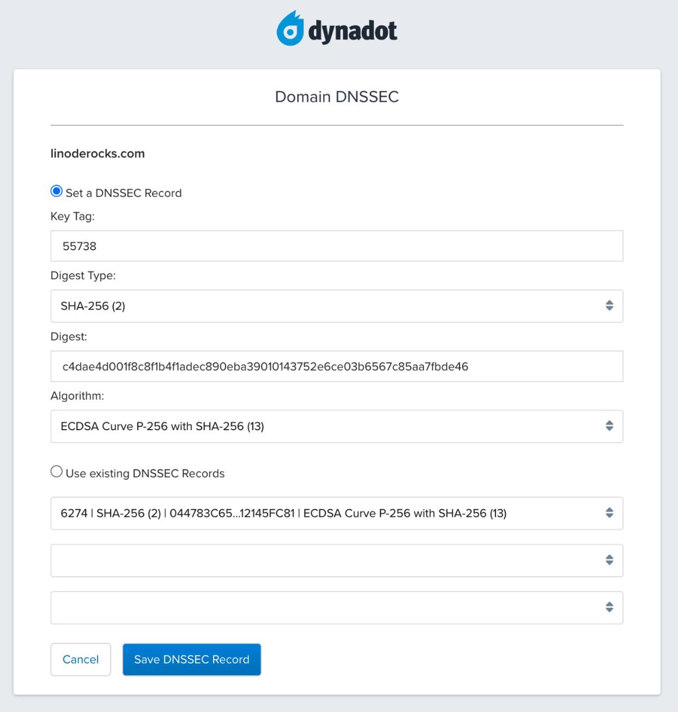 An example domain name with DNSSEC records An example domain name with DNSSEC records