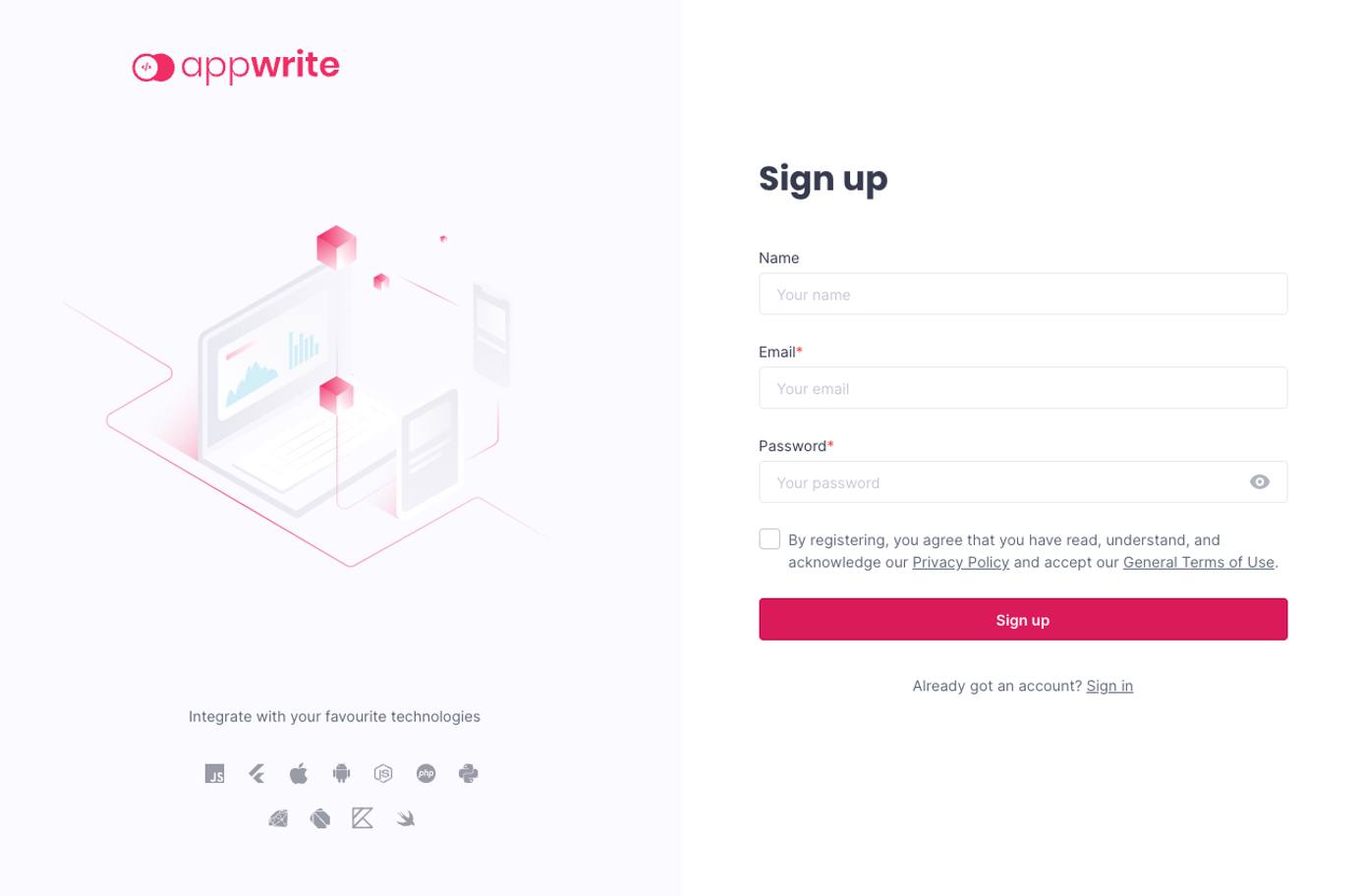 Appwrite sign-up form Appwrite sign-up form