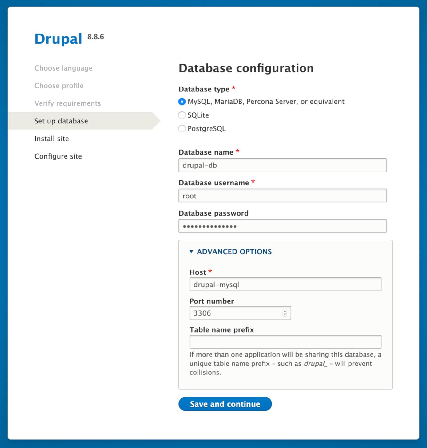 Drupal Database Set Up Screen Drupal Database Set Up Screen