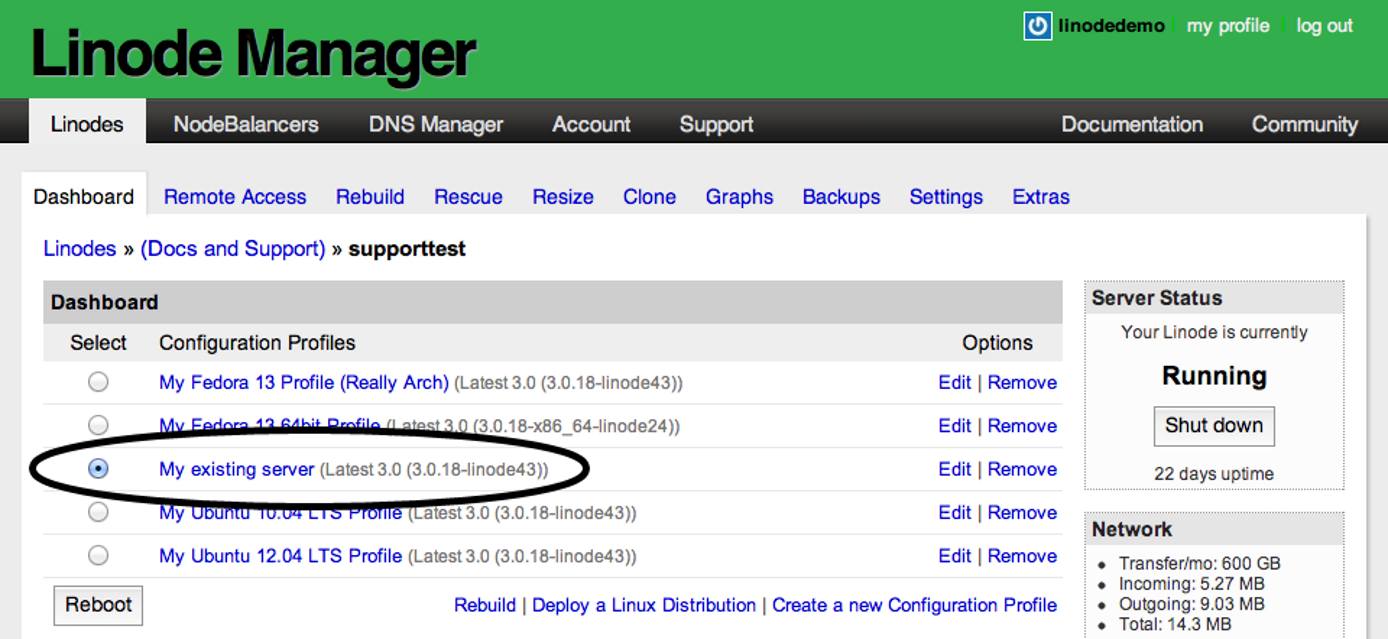 Selecting the configuration profile Selecting the configuration profile