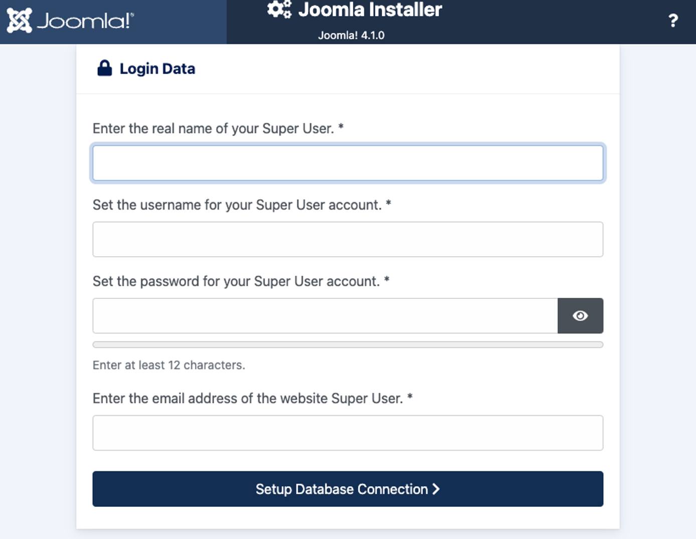 Screenshot of the Joomla Login Data prompt Screenshot of the Joomla Login Data prompt