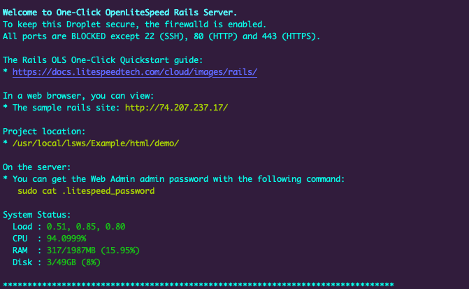 OpenLiteSpeed Rails setup information OpenLiteSpeed Rails setup information